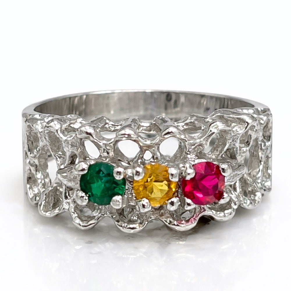 Vintage Silver Wide Band Nugget Ring w/ Multi Color Stones | Sample Ring size 7